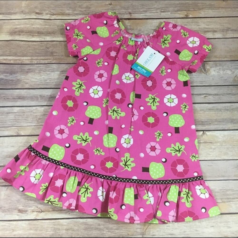 Chez Ami Girls Dress Sz 4 Patsy‎ Aiken Peony Pink Floral Twill Green Brown NEW